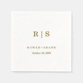 Elegante witte trouw servet met bruin monogram