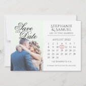 Elegante witte trouwkalender foto save the date magnetische uitnodiging (Voorkant)