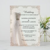 Elegante witte trouwuitnodiging, trouwjurk kaart (Staand voorkant)