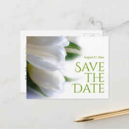 Elegante witte tulpen Bewaar de datum Aankondigingskaart