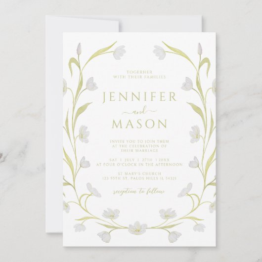 Elegante witte tulpen bloemenkrans zomer bruiloft kaart (Voorkant)