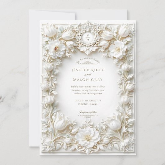 Elegante witte tulpen faux in reliëf kaart (Voorkant)