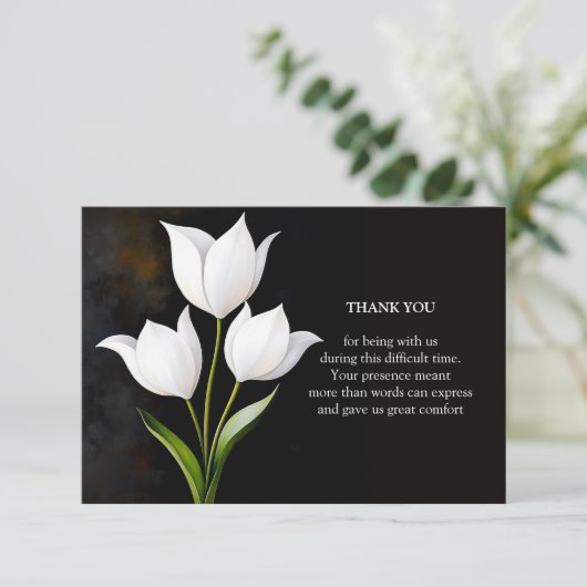 Elegante Witte Tulpen in het Donker Bedankkaart (Staand voorkant)