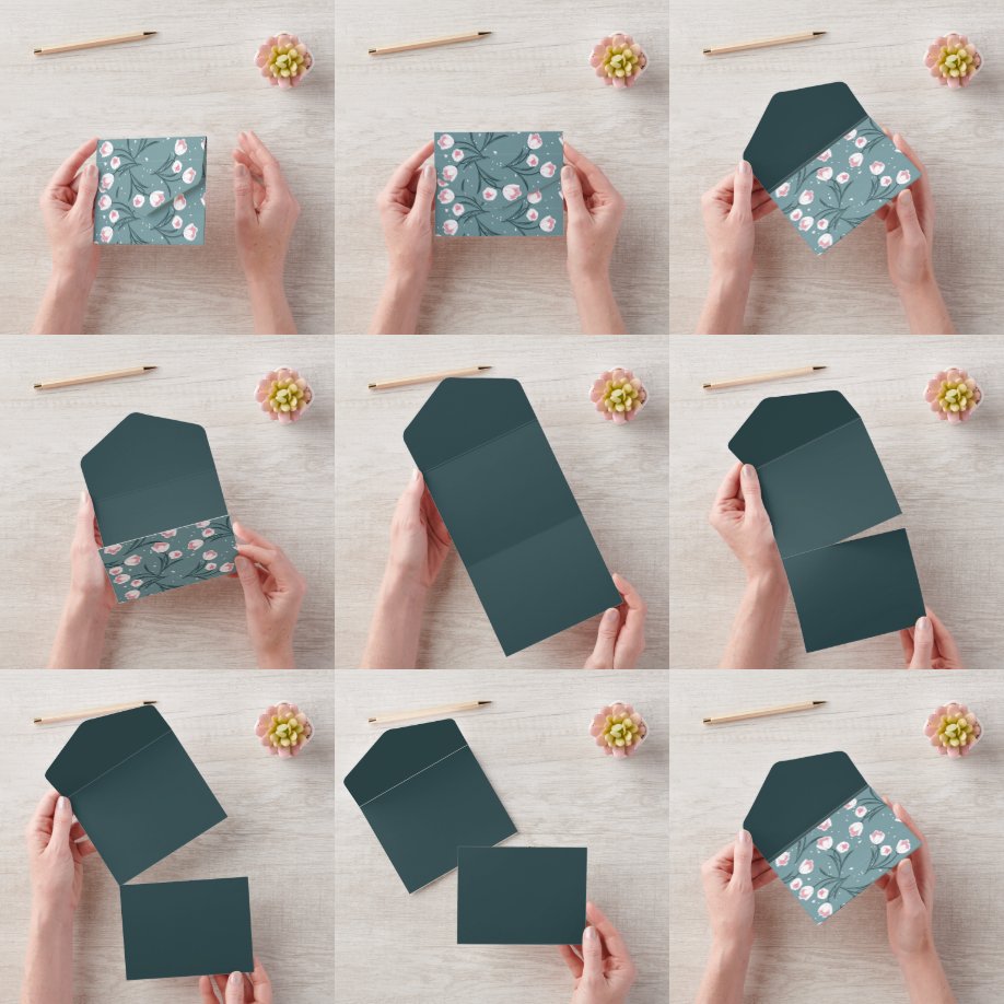 Elegante witte tulpen op pastel groen patroon all in one uitnodiging