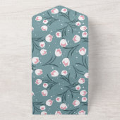 Elegante witte tulpen op pastel groen patroon all in one uitnodiging (Buitenkant)