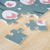 Elegante witte tulpen op pastel groen patroon legpuzzel (Zijkant)