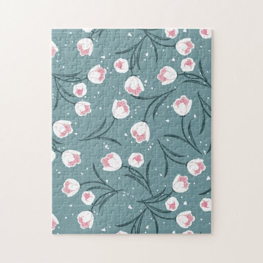 Elegante witte tulpen op pastel groen patroon legpuzzel (Verticaal)