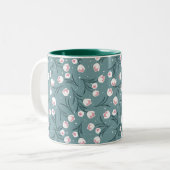 Elegante witte tulpen op pastel groen patroon tweekleurige koffiemok (Voorkant links)