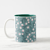 Elegante witte tulpen op pastel groen patroon tweekleurige koffiemok (Links)