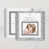 Elegante witte tweeling eerste communie kaart (Voorkant / Achterkant)