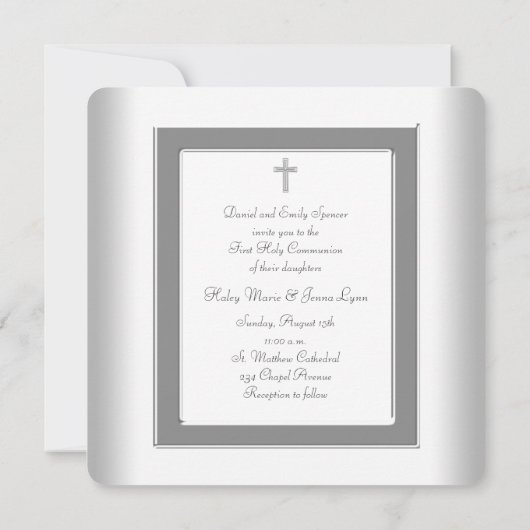 Elegante witte tweeling eerste communie kaart (Achterkant)