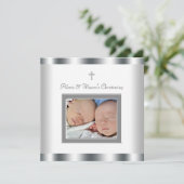 Elegante witte tweeling foto doop uitnodigingen (Staand voorkant)