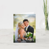 Elegante witte typografie bruiloft dank u foto bedankkaart (Voorkant)