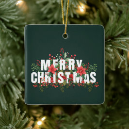 Elegante witte typografie Vrolijk kerstfeest Keramisch Ornament