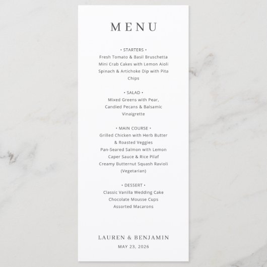 Elegante witte typografische menu (Voorkant)