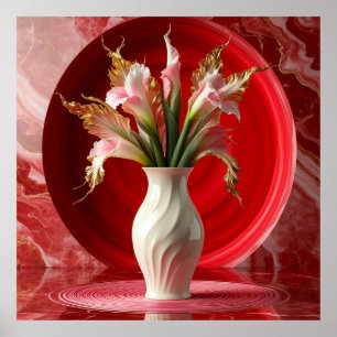 Elegante witte vaas met kleurrijke bloemen poster