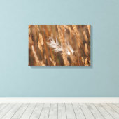 Elegante witte veer in gouden weide gras canvas afdruk (Insitu (Houten vloer))