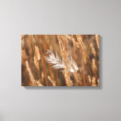 Elegante witte veer in gouden weide gras canvas afdruk (Voorkant)