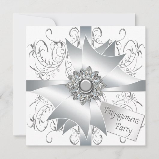 Elegante witte verlovingsfeest kaart (Voorkant)