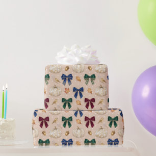 Elegante witte vintage pompoen & fluwelen strikken cadeaupapier