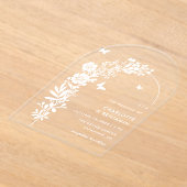 Elegante witte vlinder botanische bruiloft acryl uitnodigingen (Laagn)
