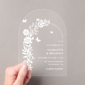 Elegante witte vlinder botanische bruiloft acryl uitnodigingen (Insitu (Draagbaar))