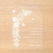 Elegante witte vlinder botanische bruiloft acryl uitnodigingen (Voorkant)
