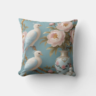 Elegante witte vogels en pioenen op gouden takken kussen