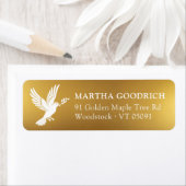 Elegante witte vredesduif gouden folie retouradres etiket (Insitu)