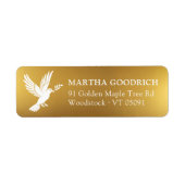 Elegante witte vredesduif gouden folie retouradres etiket (Voorkant)