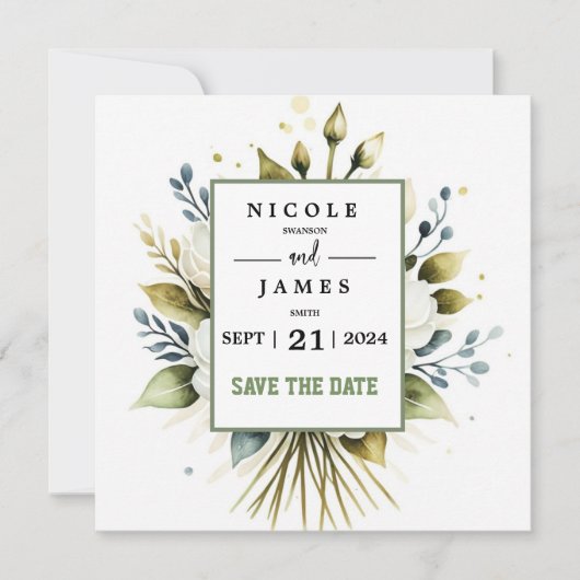 Elegante witte Waterverf Bloemen Save The Date (Voorkant)
