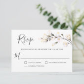 Elegante witte Waterverf bloemenbruiloft RSVP Kaartje (Staand voorkant)