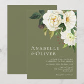 Elegante witte Waterverf bloemengroene bruiloft Kaart (Voorkant / Achterkant)