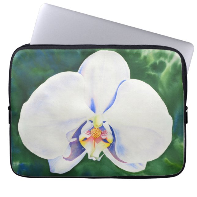 Elegante witte waterverf orchidee laptop sleeve (Voorkant)