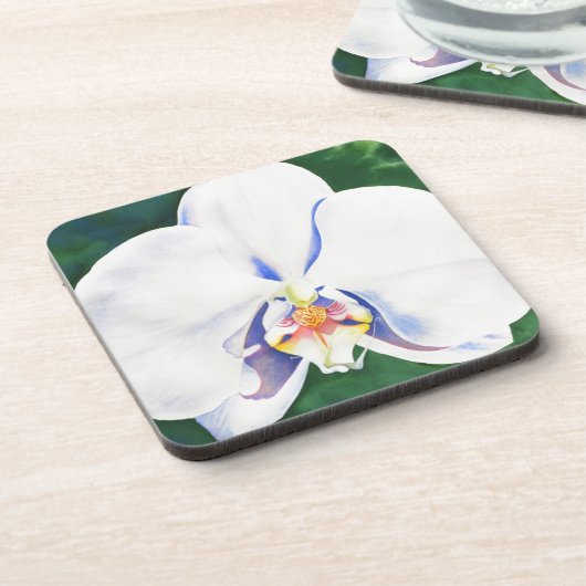 Elegante witte waterverf orchidee schilderij bier onderzetter (Linkerzijde)