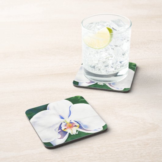 Elegante witte waterverf orchidee schilderij bier onderzetter (Rechterzijde)