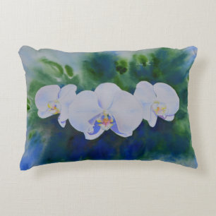 Elegante witte waterverf tropische boho orchideeën accent kussen