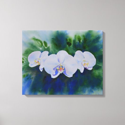 Elegante witte waterverf tropische boho orchideeën canvas afdruk (Voorkant)