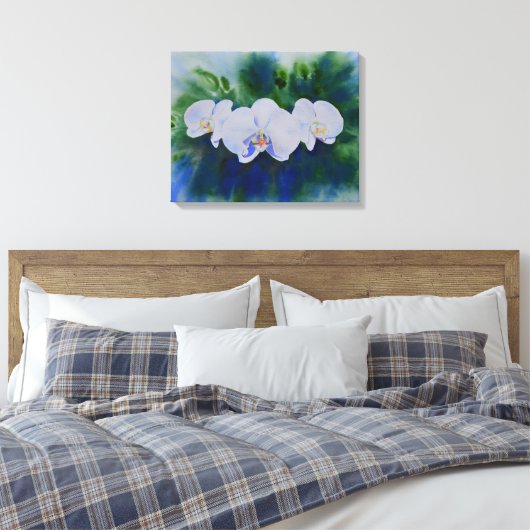 Elegante witte waterverf tropische boho orchideeën canvas afdruk (Insitu (Slaapkamer))