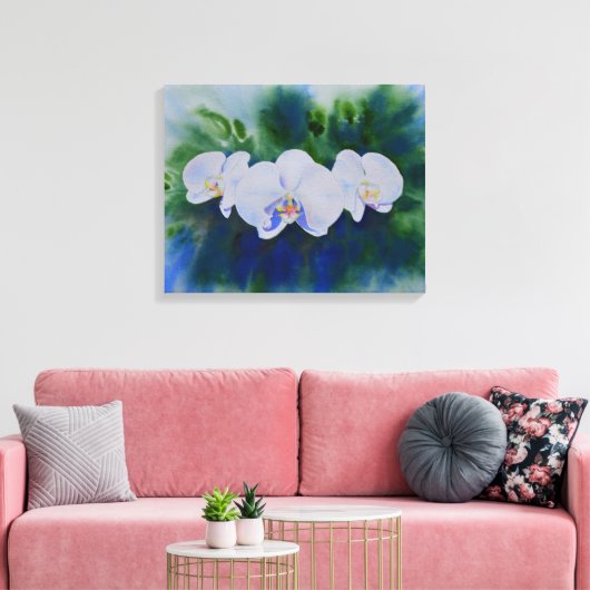 Elegante witte waterverf tropische boho orchideeën canvas afdruk (Insitu (Woonkamer))