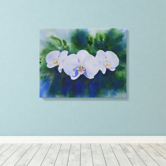 Elegante witte waterverf tropische boho orchideeën canvas afdruk (Insitu (Houten vloer))