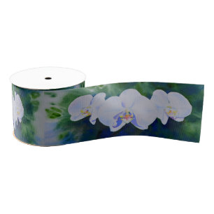 Elegante witte waterverf tropische boho orchideeën grosgrain lint