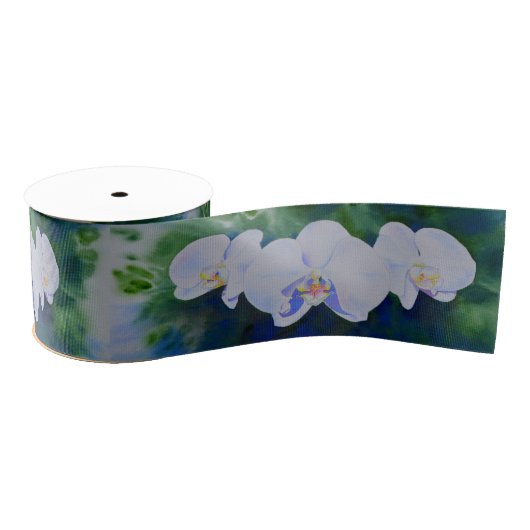 Elegante witte waterverf tropische boho orchideeën grosgrain lint (Spoel)