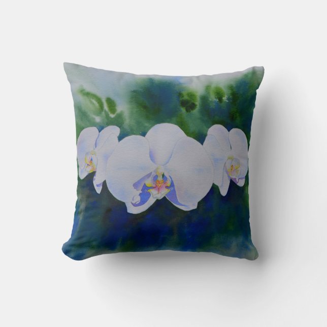 Elegante witte waterverf tropische boho orchideeën kussen (Voorkant)