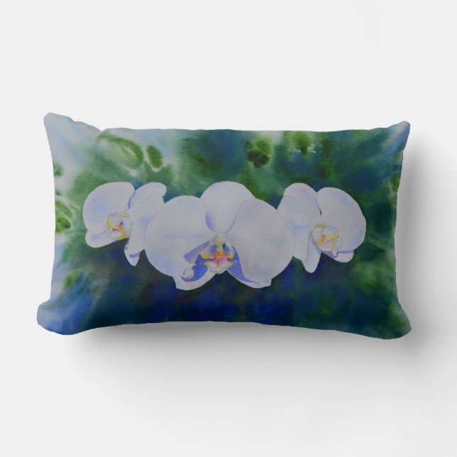 Elegante witte waterverf tropische boho orchideeën kussen (Voorkant)