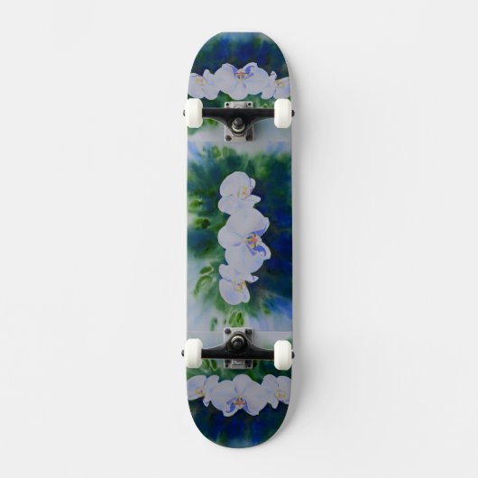 Elegante witte waterverf tropische boho orchideeën persoonlijk skateboard (Voorkant)