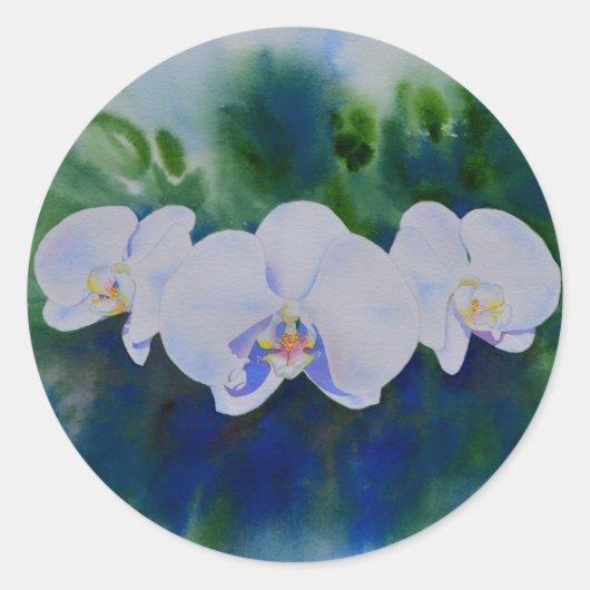 Elegante witte waterverf tropische boho orchideeën ronde sticker (Voorkant)