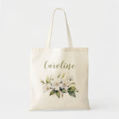 Elegante witte waterverfappelbloesem naam tote bag (Voorkant)