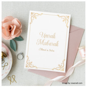 Elegante  witte werveling Umrah Mubarak groet Kaart