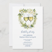 Elegante witte wijn bloemen volwassengeburtstag kaart (Voorkant)